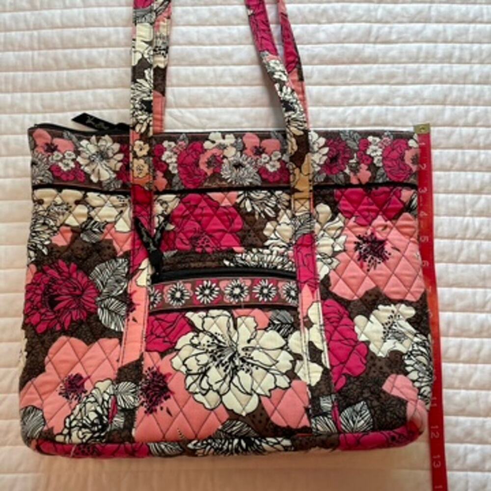 Vera Bradley Mocha Rouge Quilted Medium Tote Purse - Picture 8 of 10